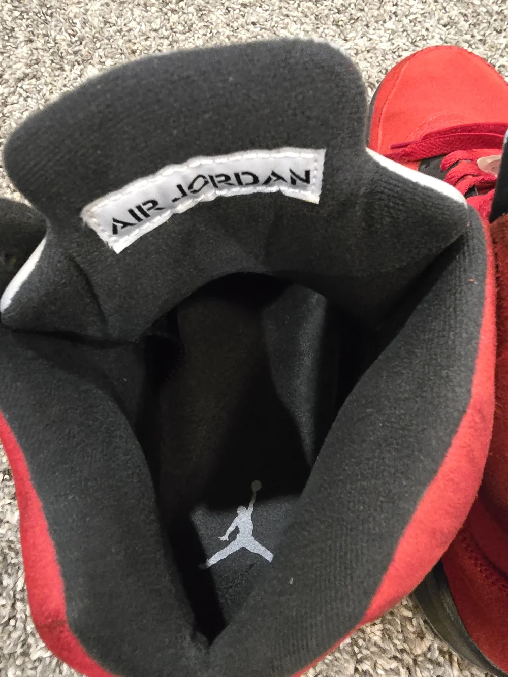 Jordan Red RETRO 5Suede High-Top Basketball Shoes with Black Accents